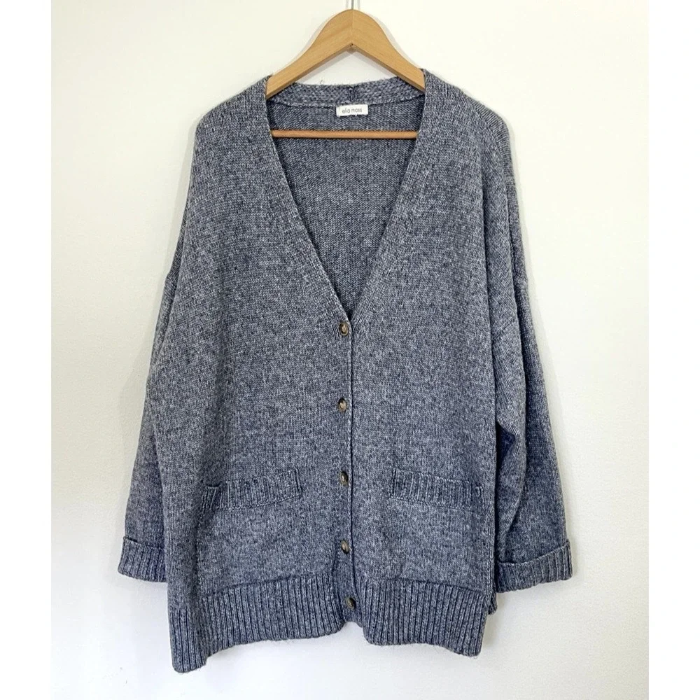 Ella Moss Womens Button Up Cardigan Sweater Size XL Gray Cozy Lounge Relaxed